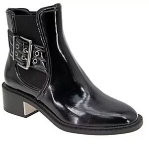 NWT ~ BCBGeneration “Bovee” Buckle Detailed Glossy Black Ankle Boots.